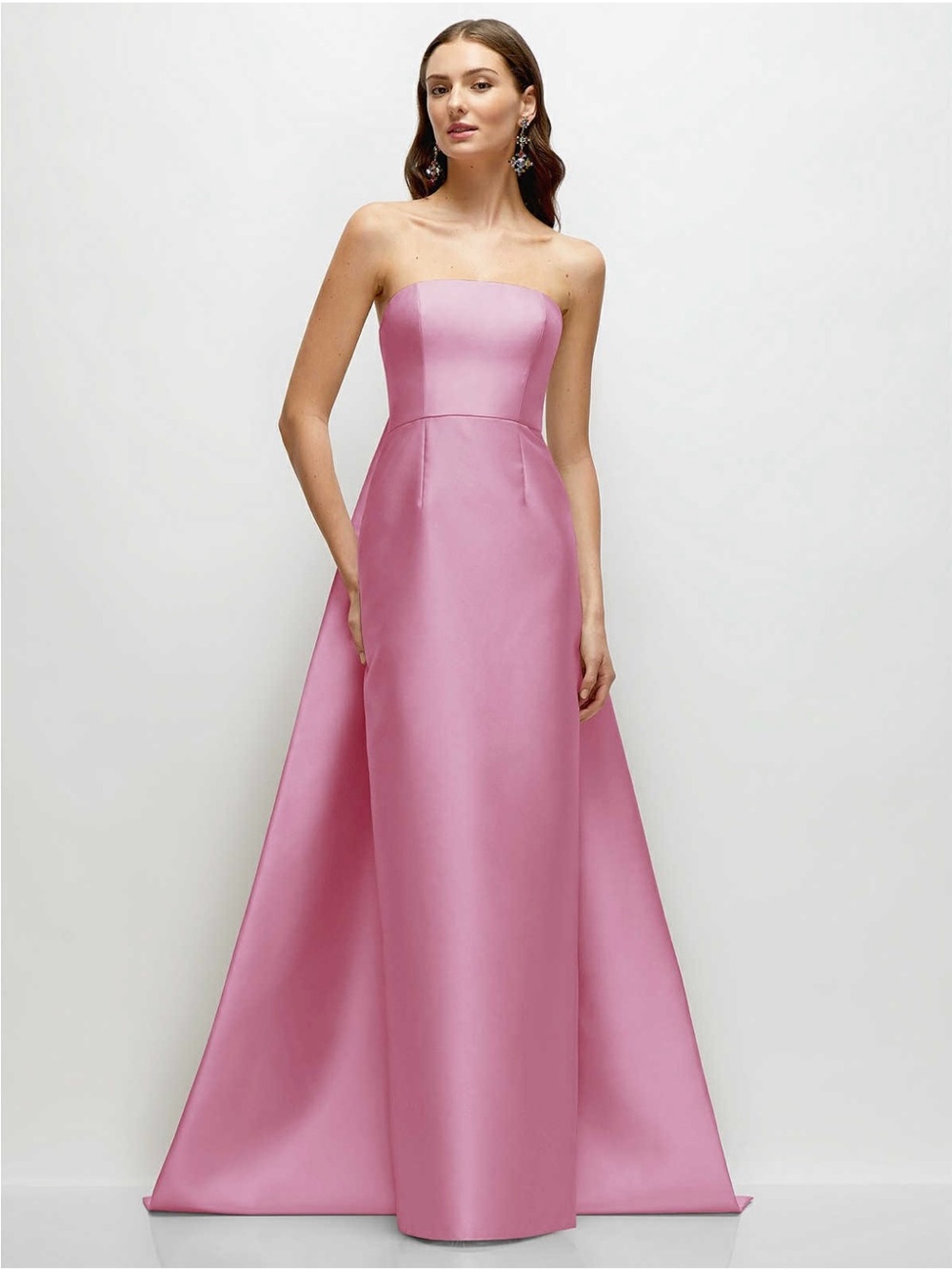 Dessy Strapless Pink Satin Evening Gown with removable train- NWT
